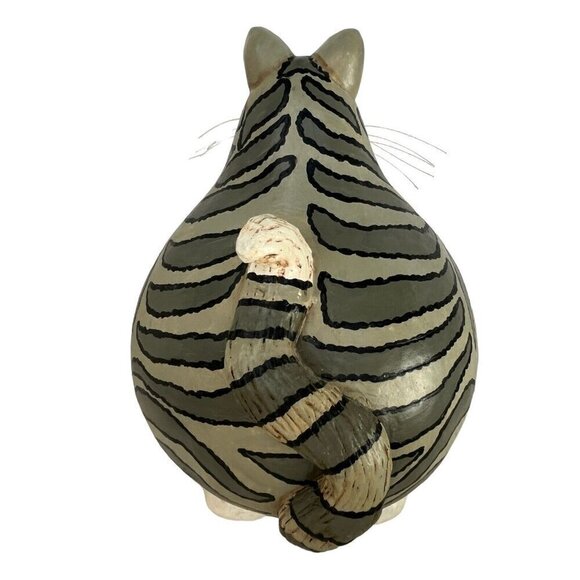 Funny Bones Vicki Thomas Signed 1997 Folk Art Grey White Striped Tabby Cat Gourd - Picture 2 of 13